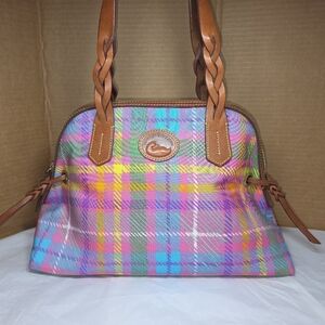 Dooney & Bourke Rainbow Pastel Plaid Canvas Shoulder Bag